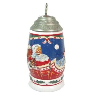 Vintage 1999 Coca Cola Lid Christmas Holiday Stein Santa's Reward Series #CS402